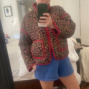 Floral cropped puffer jacket